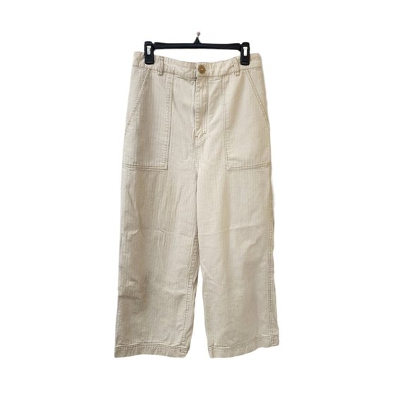 Free People Sunday Skies Straight Wide Leg Cream Jean Pants High Rise Size 12